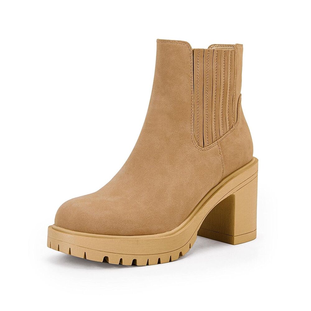 Platform Lug Sole Chunky Block Heel Seam Booties, Size 10, SL5-156S001